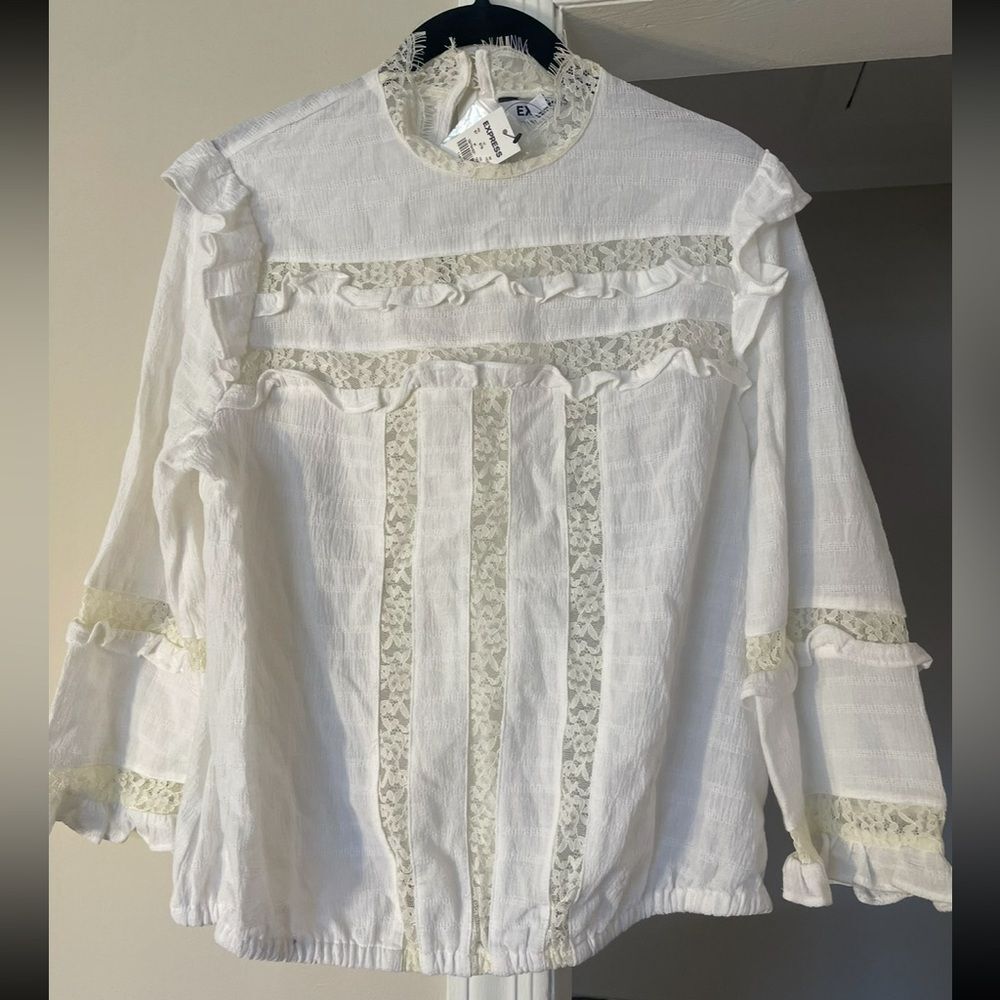 NWT White Long Sleeve Openwork Victorian Lace Edwardian Regency Women's Medium